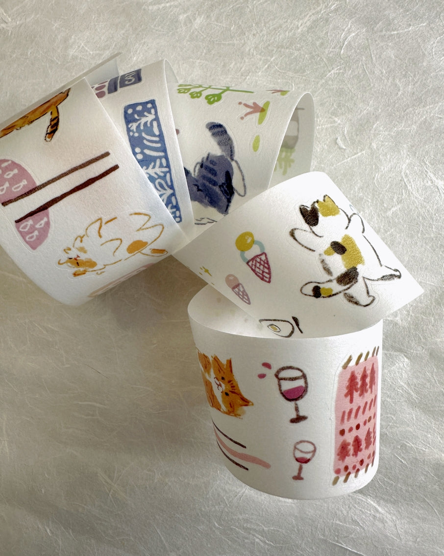 Two Raccoons x Cyan - Kitten's Party kiss-cut washi tape SAMPLES