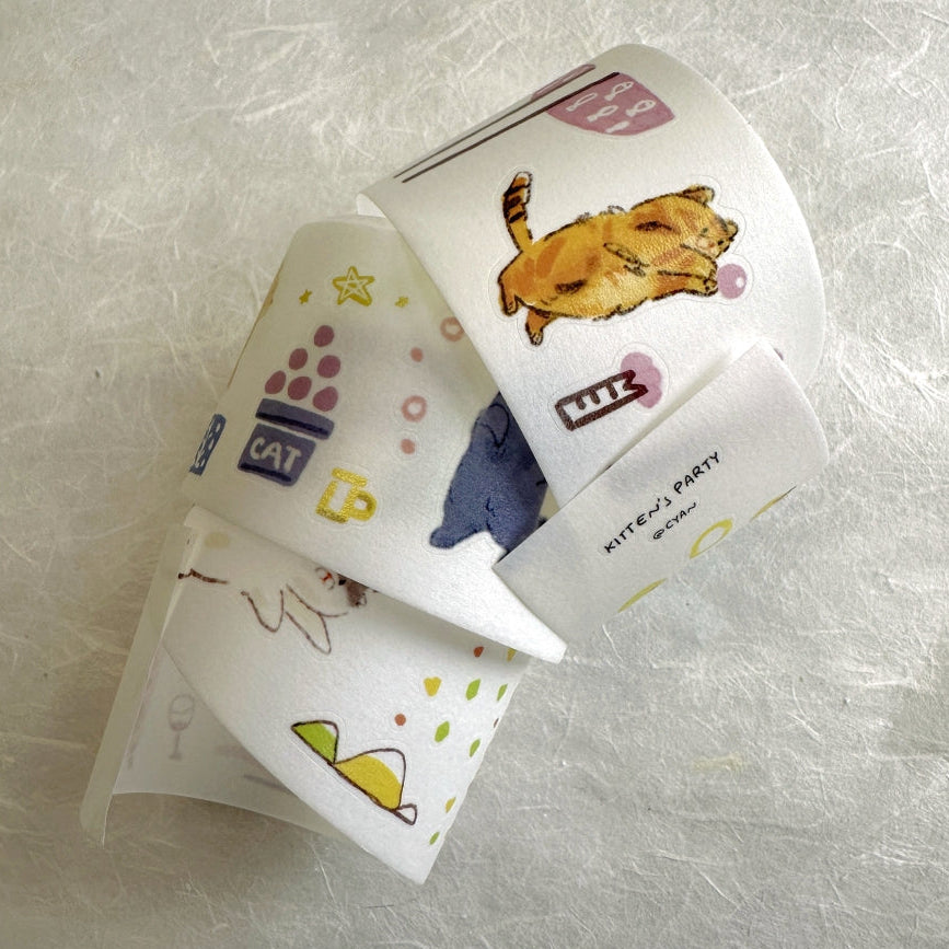 Two Raccoons x Cyan - Kitten's Party kiss-cut washi tape SAMPLES