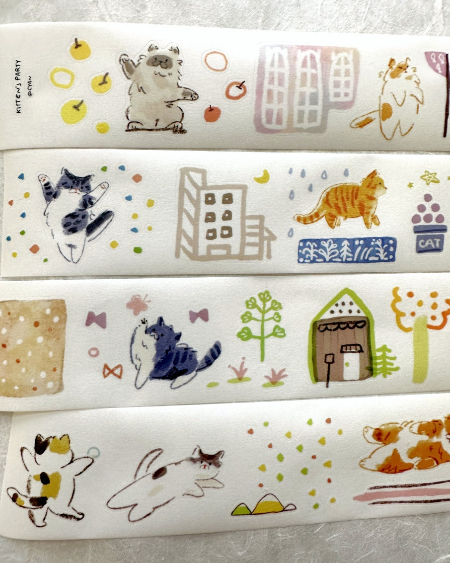Two Raccoons x Cyan - Kitten's Party kiss-cut washi tape SAMPLES