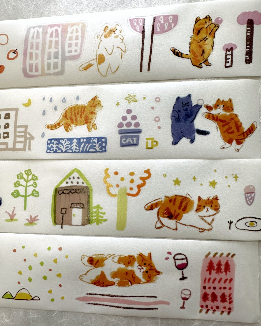 Two Raccoons x Cyan - Kitten's Party kiss-cut washi tape SAMPLES
