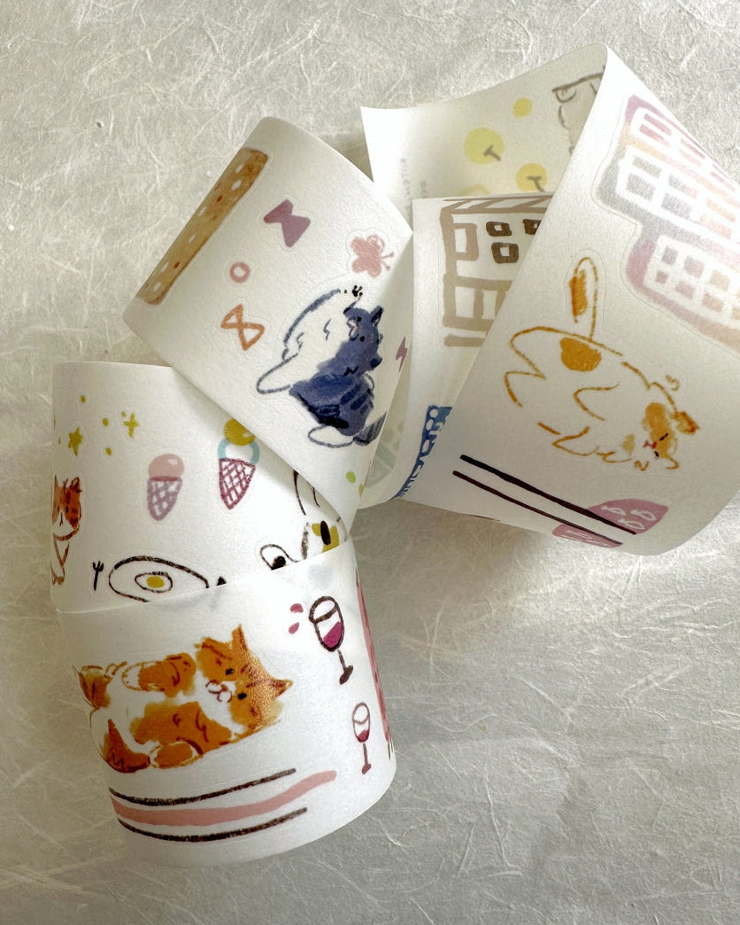 Two Raccoons x Cyan - Kitten's Party kiss-cut washi tape SAMPLES