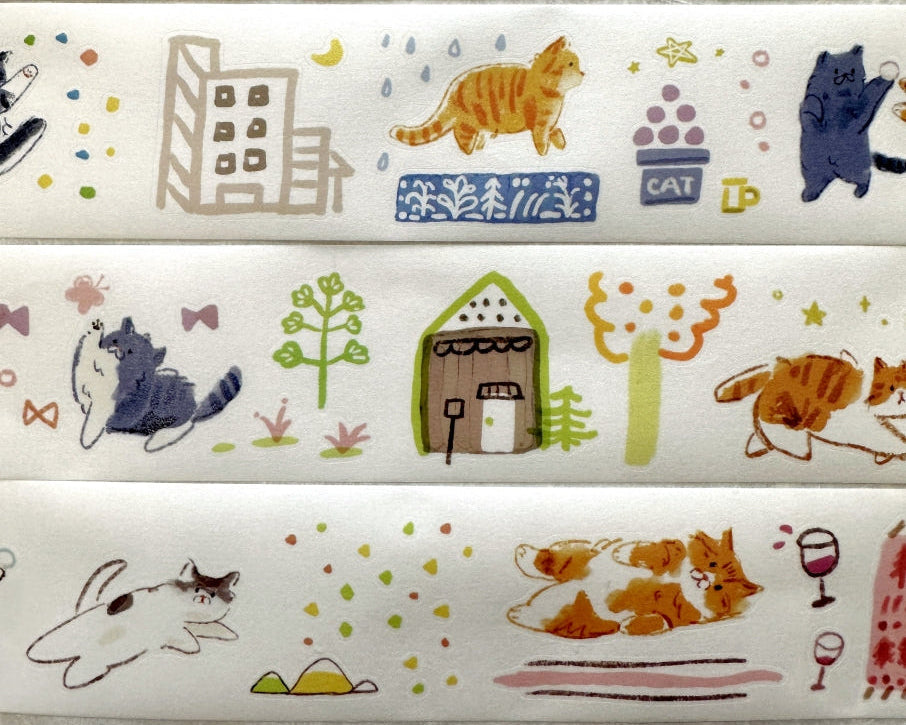 Two Raccoons x Cyan - Kitten's Party kiss-cut washi tape SAMPLES