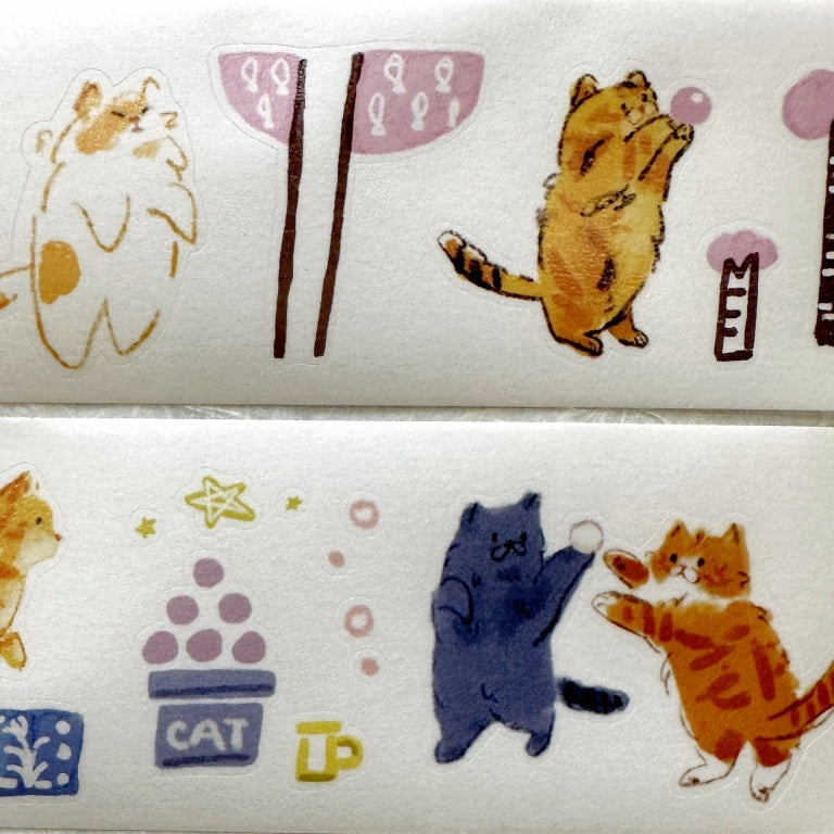 Two Raccoons x Cyan - Kitten's Party kiss-cut washi tape SAMPLES