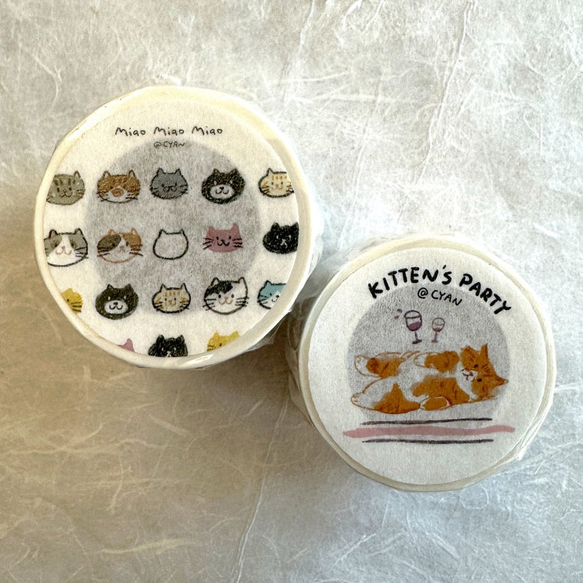 Two Raccoons x Cyan - Kitten's Party kiss-cut washi tape SAMPLES