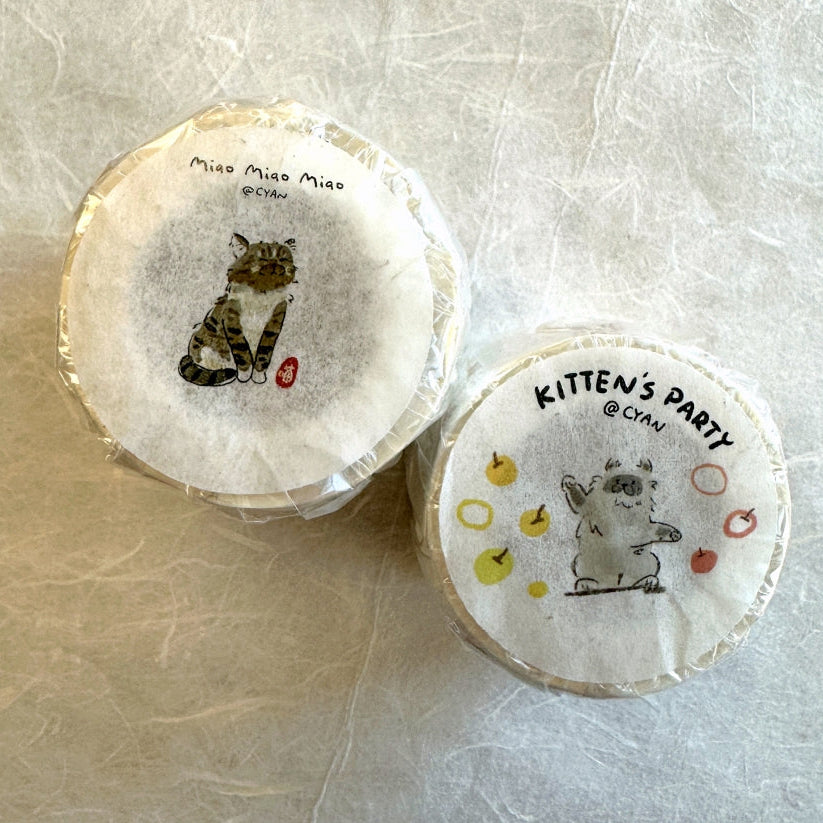 Two Raccoons x Cyan - Kitten's Party kiss-cut washi tape SAMPLES