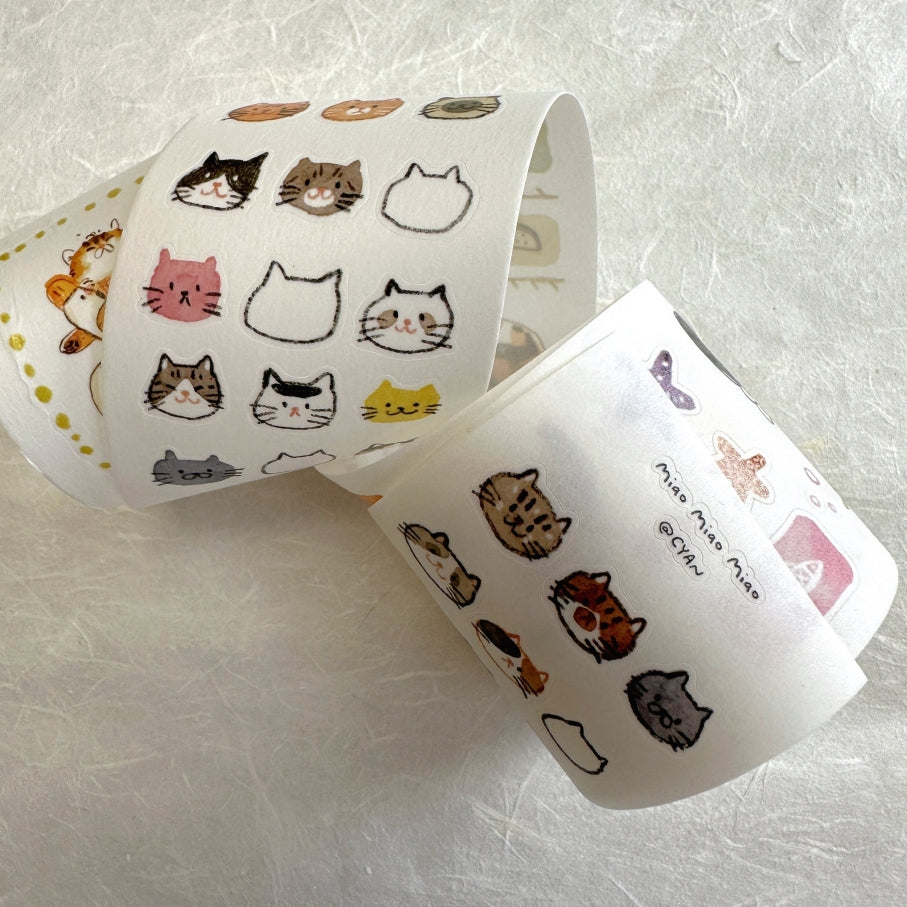 Two Raccoons x Cyan - Miao Miao Miao kiss-cut washi tape SAMPLES
