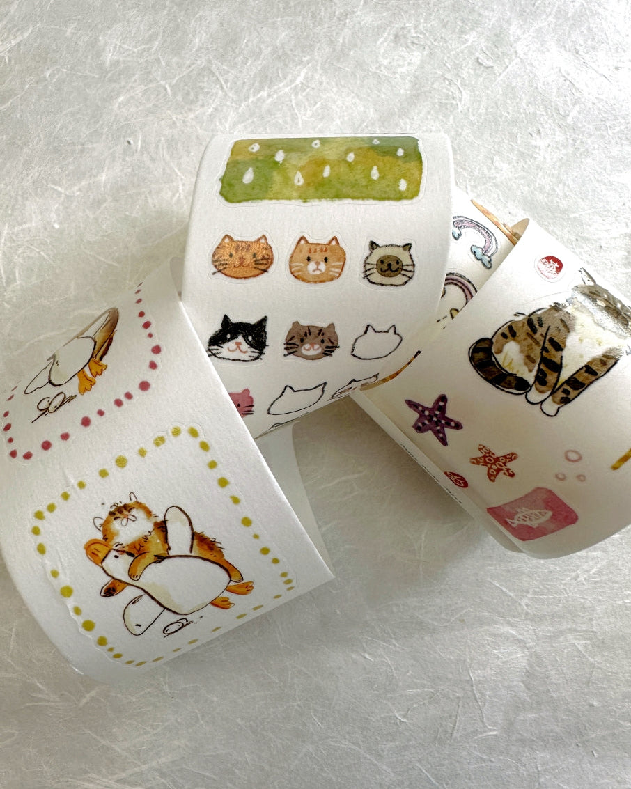 Two Raccoons x Cyan - Miao Miao Miao kiss-cut washi tape SAMPLES