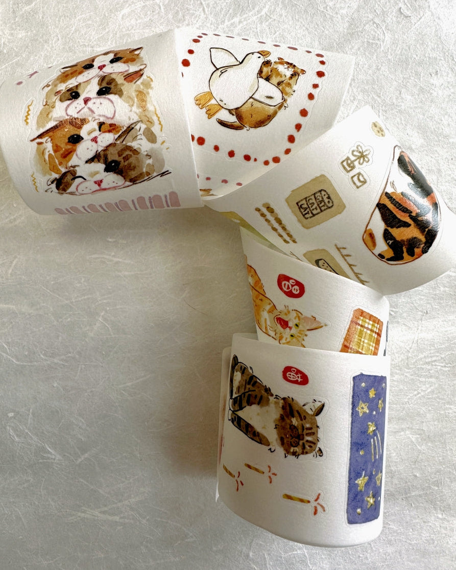 Two Raccoons x Cyan - Miao Miao Miao kiss-cut washi tape SAMPLES