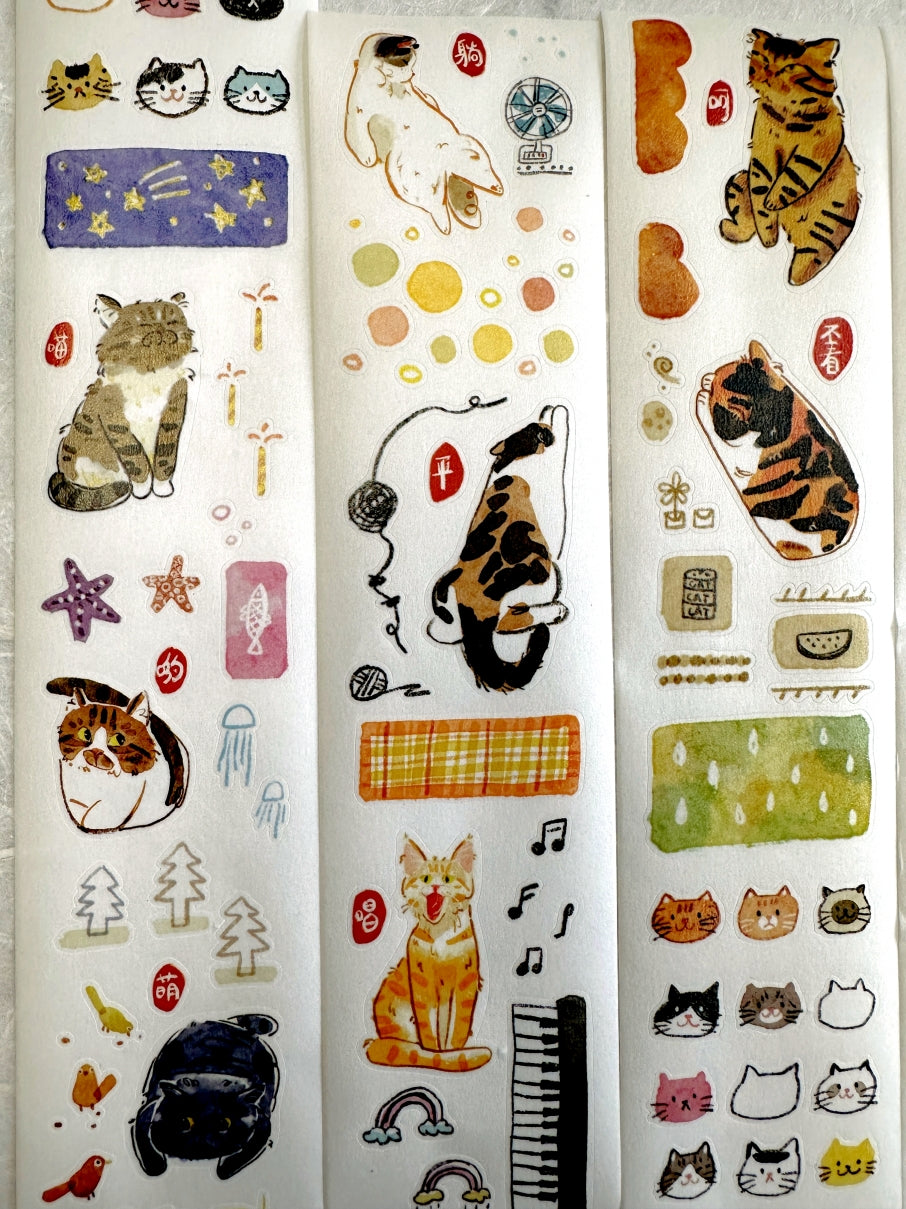 Two Raccoons x Cyan - Miao Miao Miao kiss-cut washi tape SAMPLES