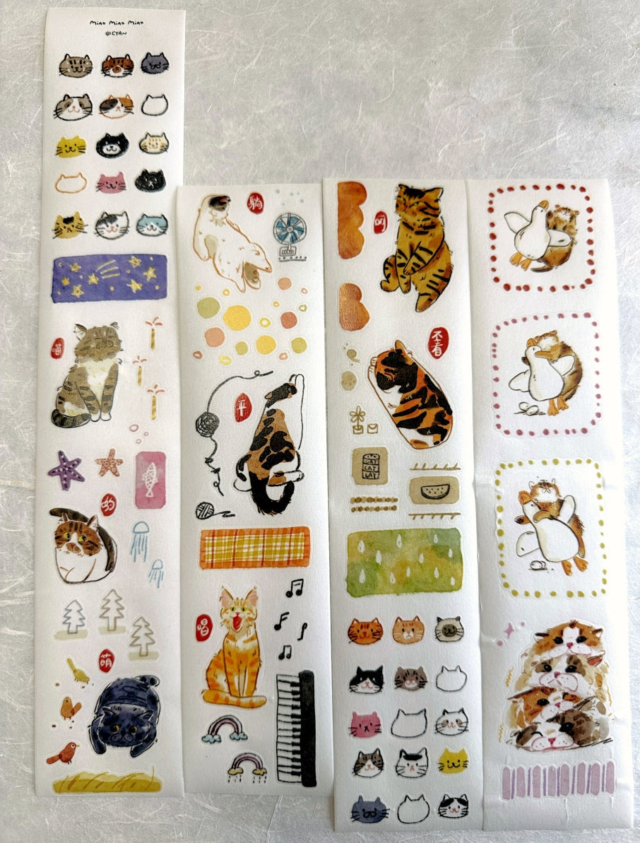Two Raccoons x Cyan - Miao Miao Miao kiss-cut washi tape SAMPLES