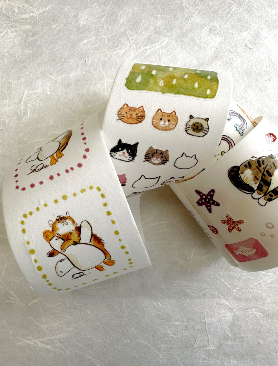 Two Raccoons x Cyan - Miao Miao Miao kiss-cut washi tape SAMPLES