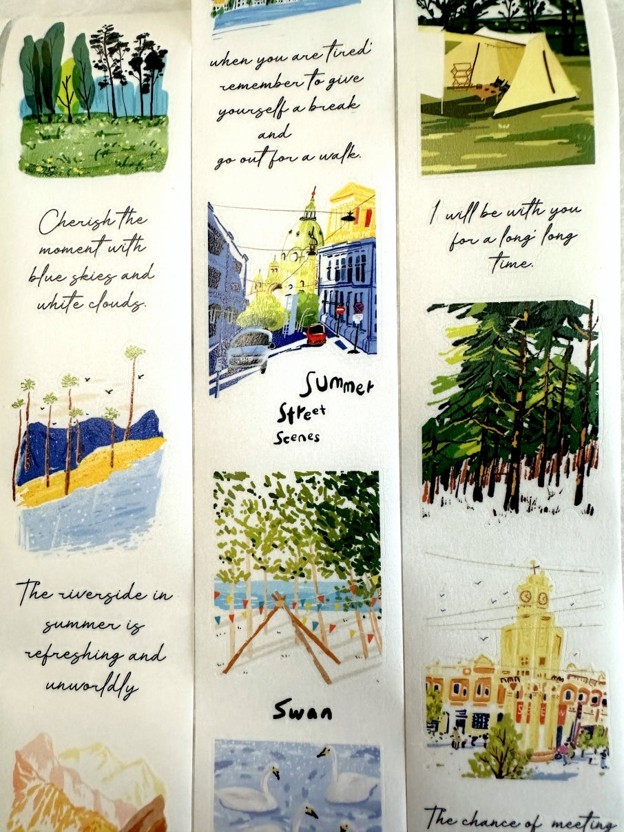 Two Raccoons x seven - Summer Street Scenes kiss-cut washi tape SAMPLES