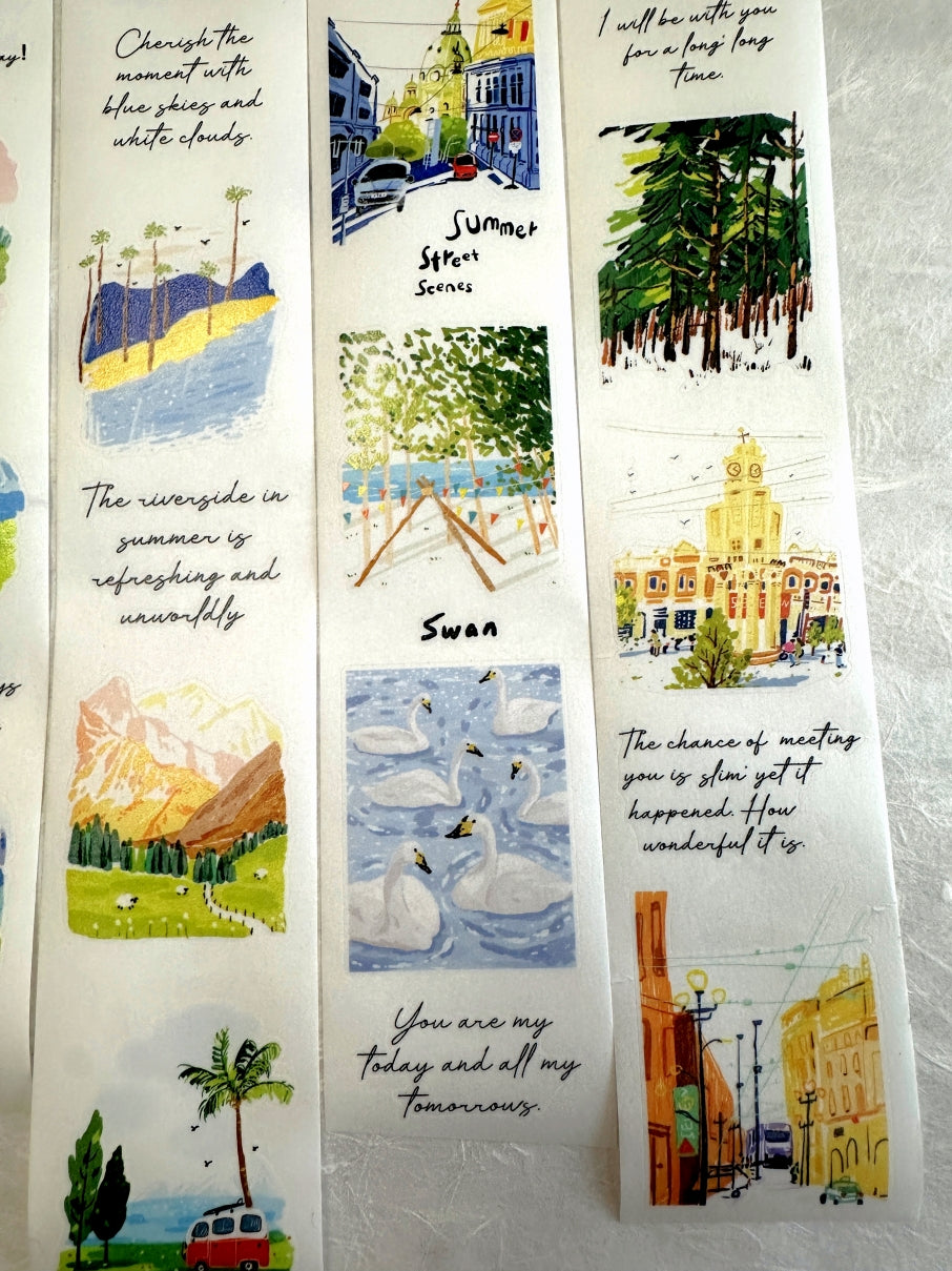 Two Raccoons x seven - Summer Street Scenes kiss-cut washi tape SAMPLES