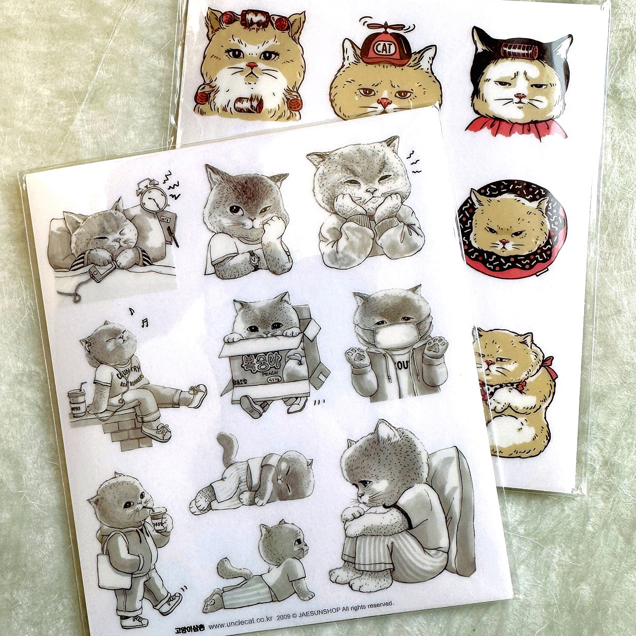 Uncle Cat - uncut transparent sticker sheets