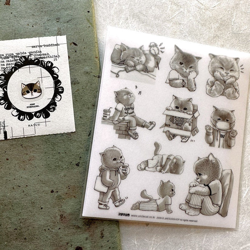 Uncle Cat - uncut transparent sticker sheets