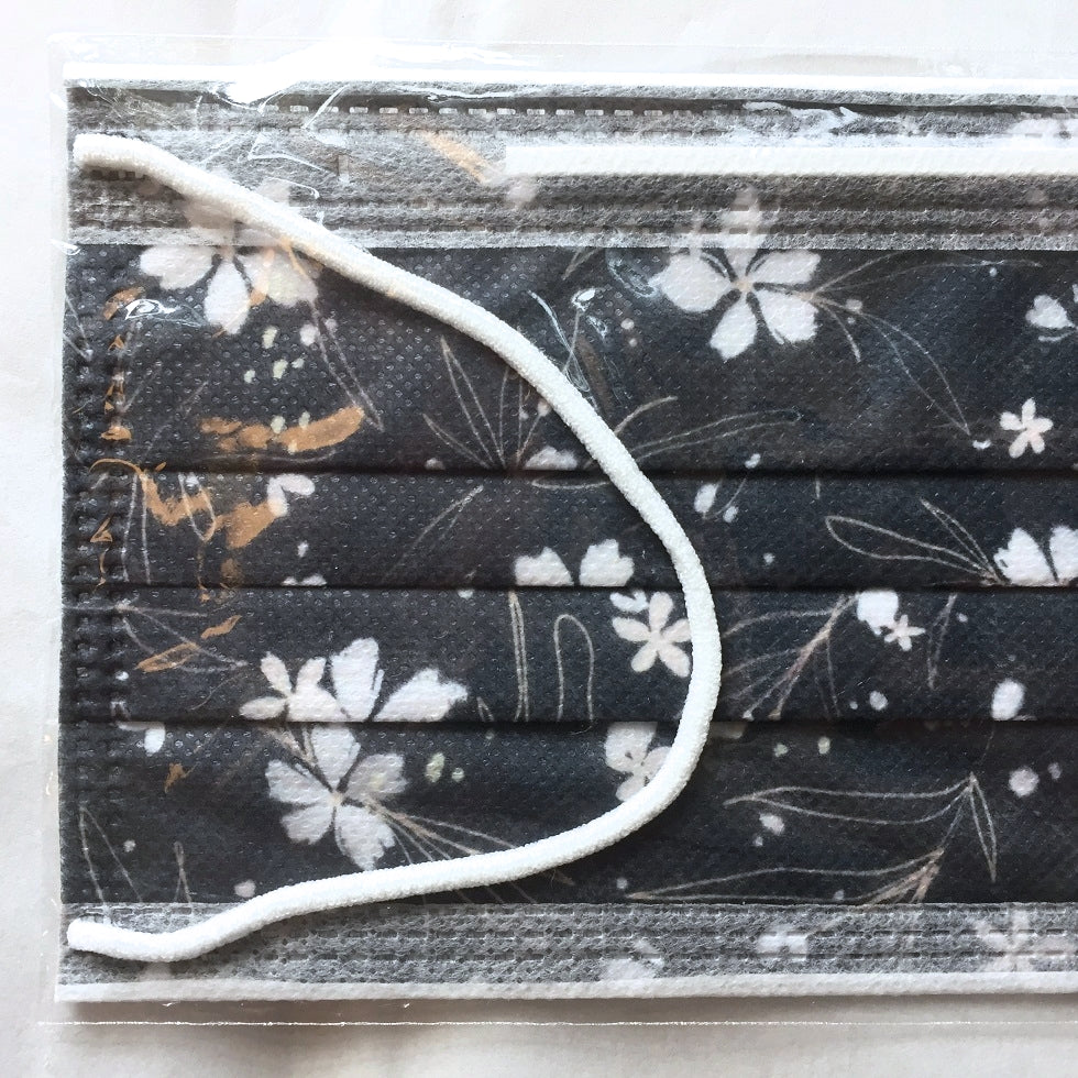 Meow Illustration - Floral print disposable paper face mask