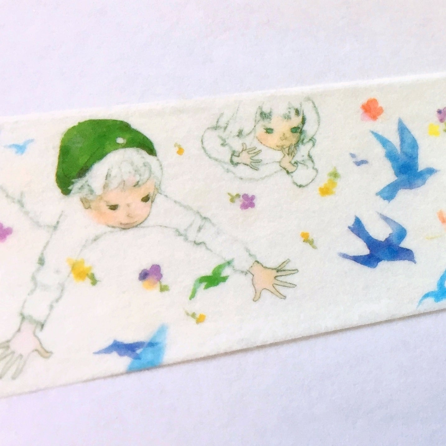 Chihiro Iwasaki Illustration - Watercolor Blue Bird washi tape SAMPLES