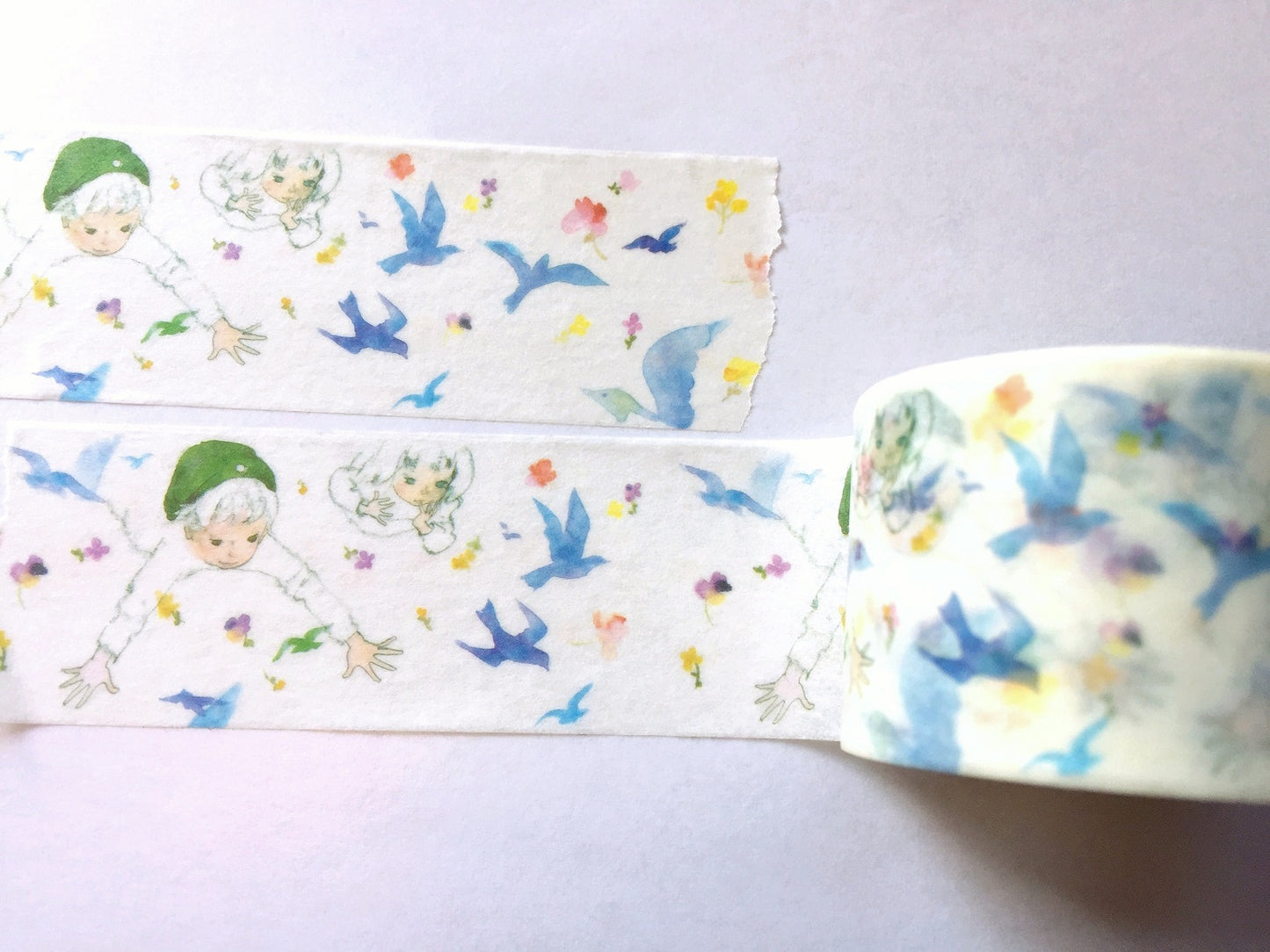 Chihiro Iwasaki Illustration - Watercolor Blue Bird washi tape SAMPLES