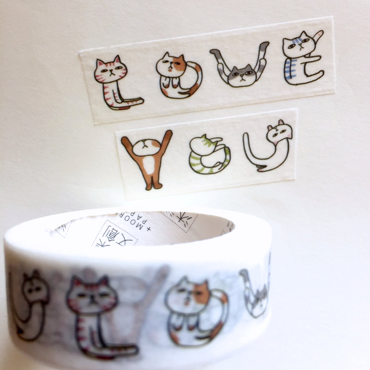 Moore Paper - Love You spelling cat washi tape SAMPLES