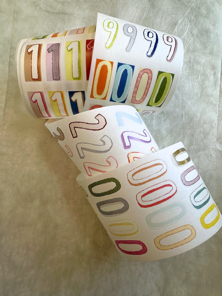Wanle Studio - Colorful Long Numbers kiss-cut washi & PET tape SAMPLES
