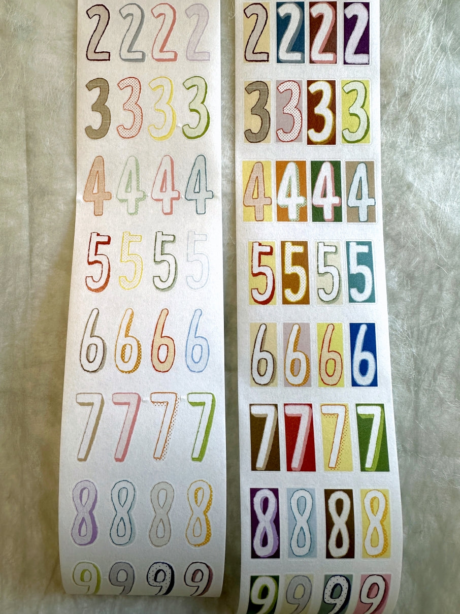 Wanle Studio - Colorful Long Numbers kiss-cut washi & PET tape SAMPLES