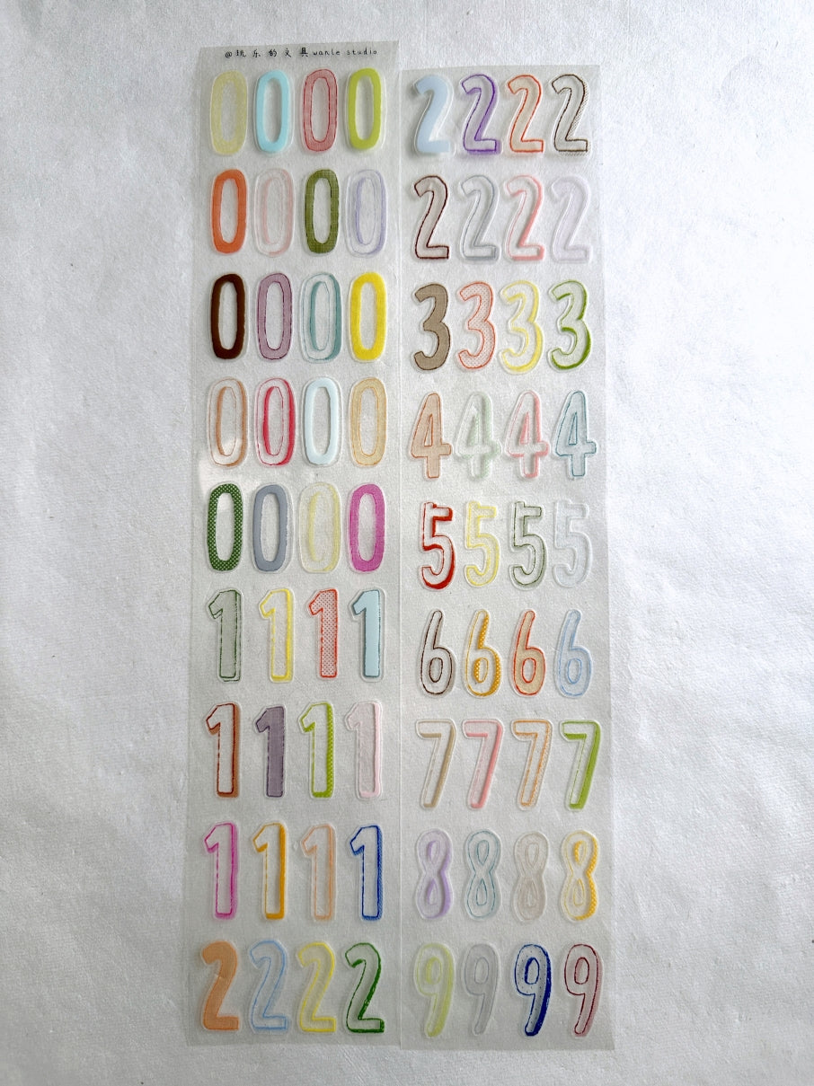 Wanle Studio - Colorful Long Numbers kiss-cut washi & PET tape SAMPLES