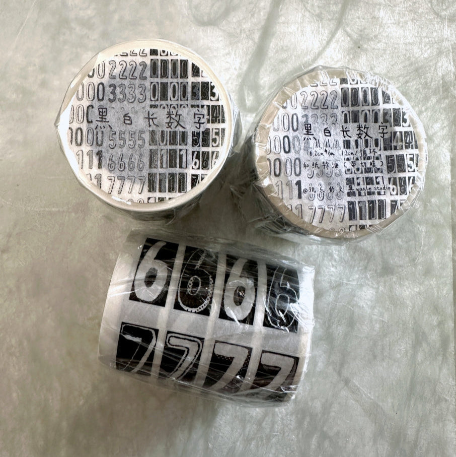 Wanle Studio - B&W Long Numbers kiss-cut washi & PET tape SAMPLES