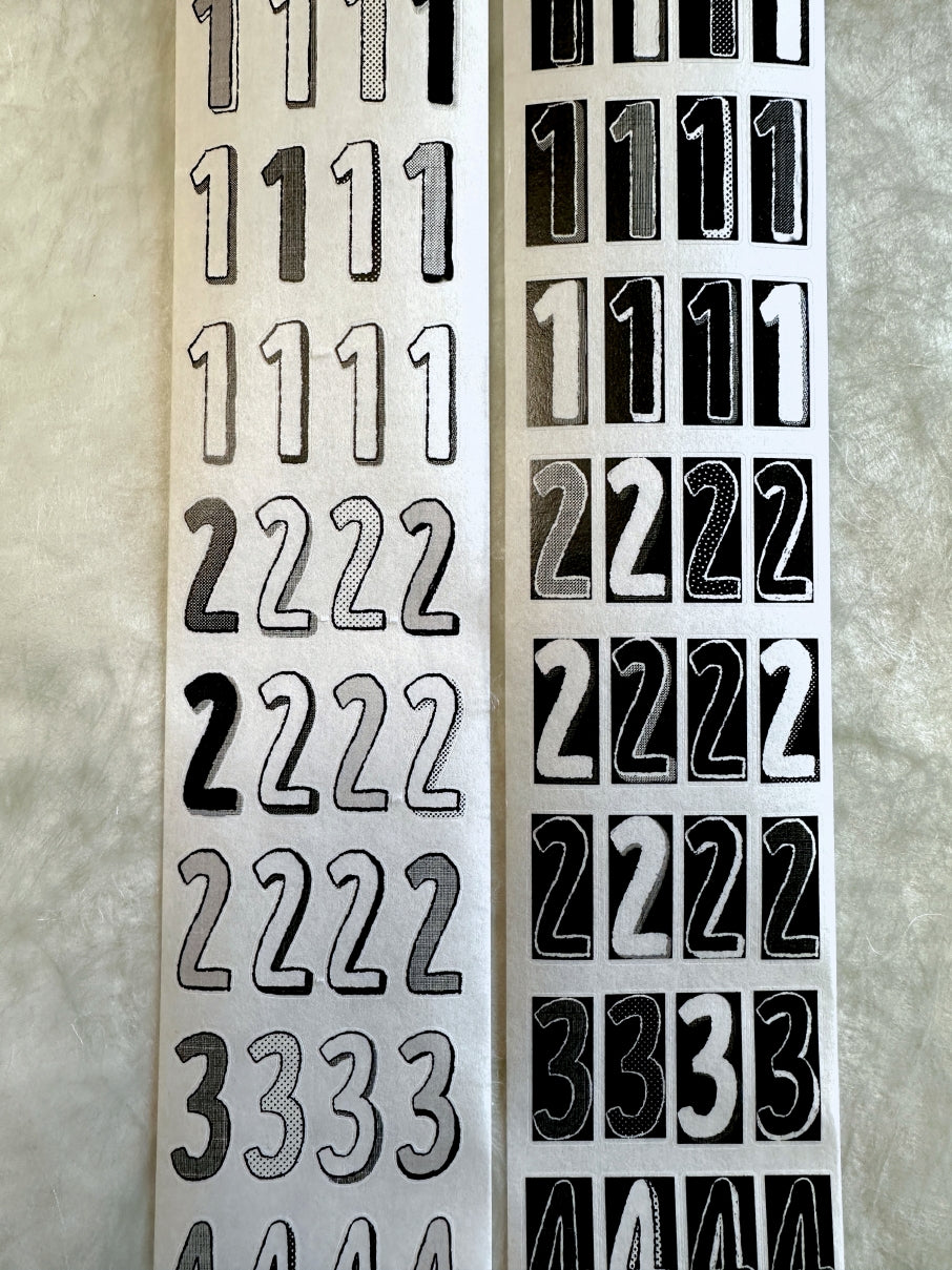 Wanle Studio - B&W Long Numbers kiss-cut washi & PET tape SAMPLES