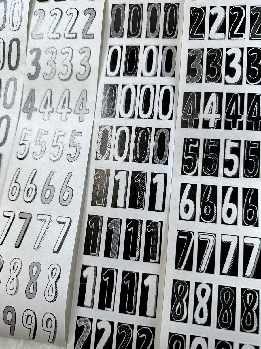 Wanle Studio - B&W Long Numbers kiss-cut washi & PET tape SAMPLES