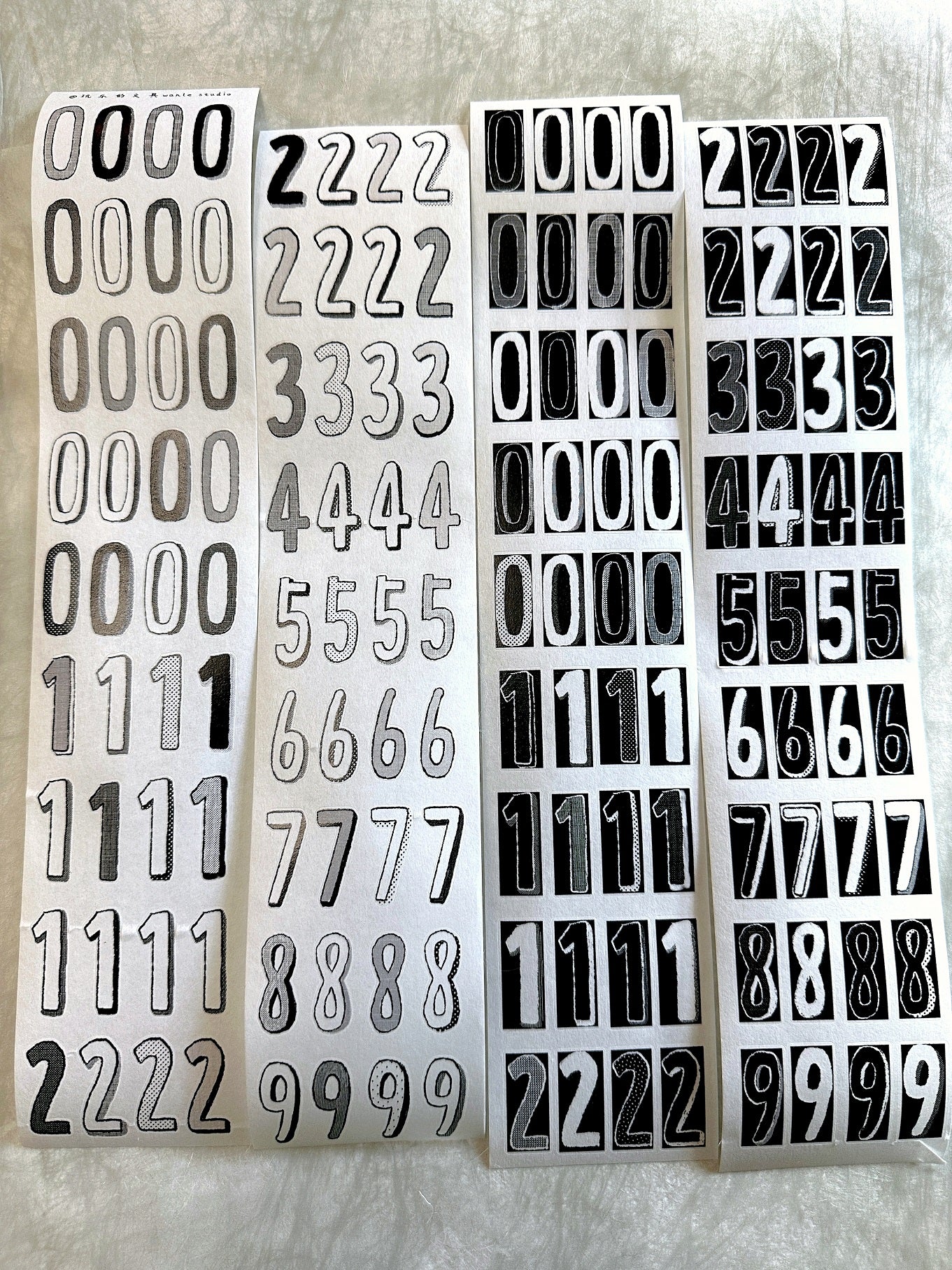 Wanle Studio - B&W Long Numbers kiss-cut washi & PET tape SAMPLES