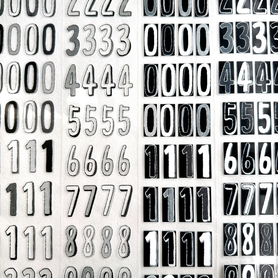 Wanle Studio - B&W Long Numbers kiss-cut washi & PET tape SAMPLES