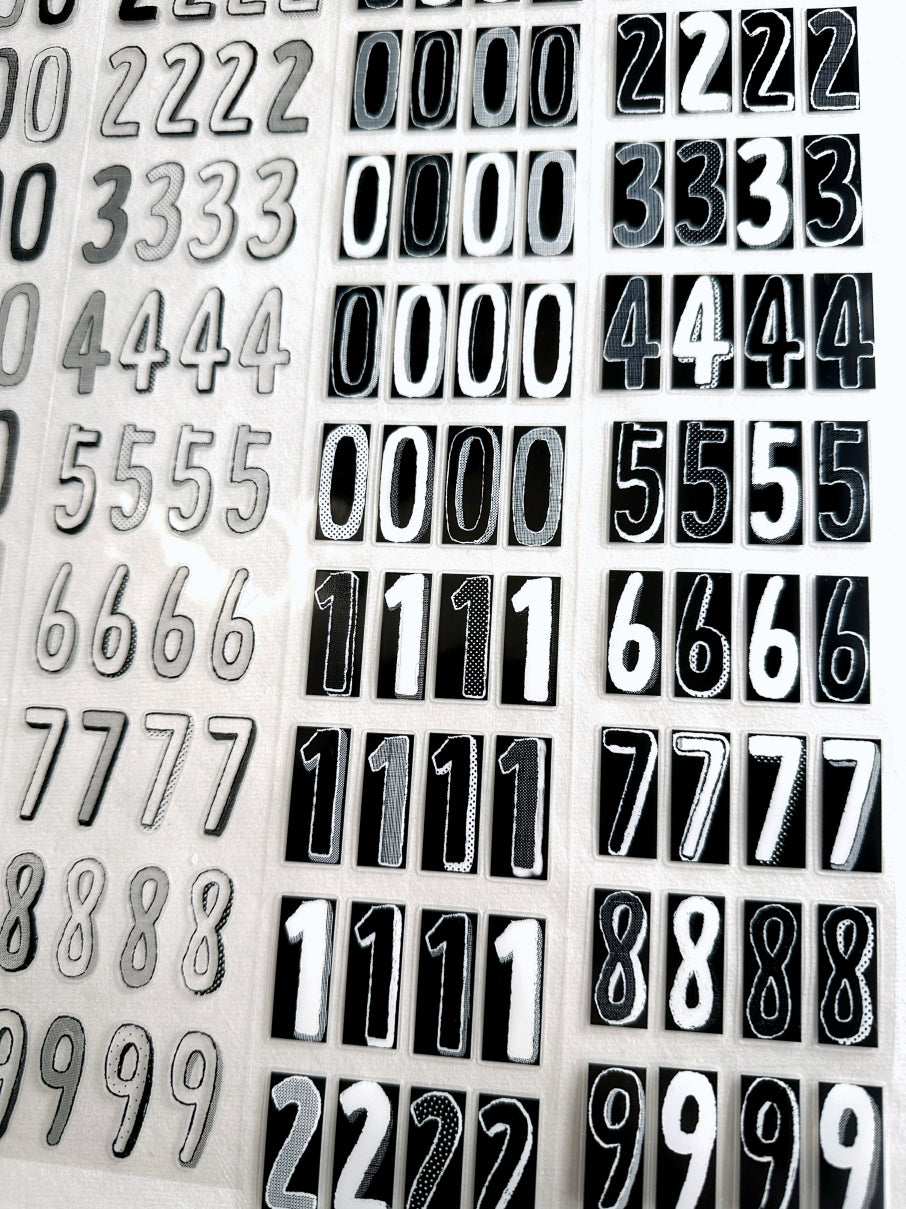 Wanle Studio - B&W Long Numbers kiss-cut washi & PET tape SAMPLES