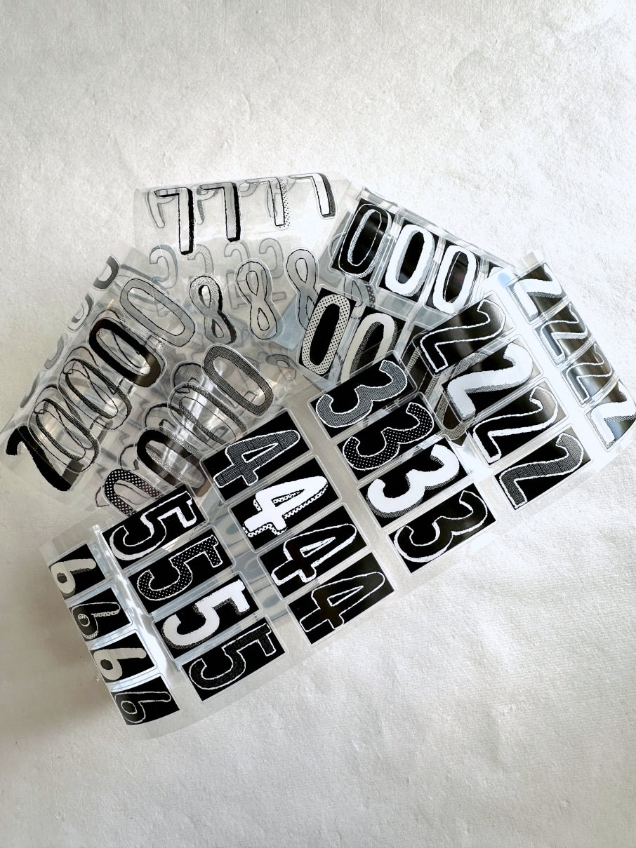 Wanle Studio - B&W Long Numbers kiss-cut washi & PET tape SAMPLES
