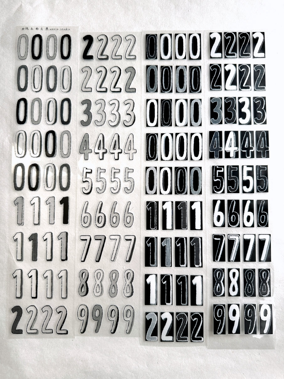 Wanle Studio - B&W Long Numbers kiss-cut washi & PET tape SAMPLES