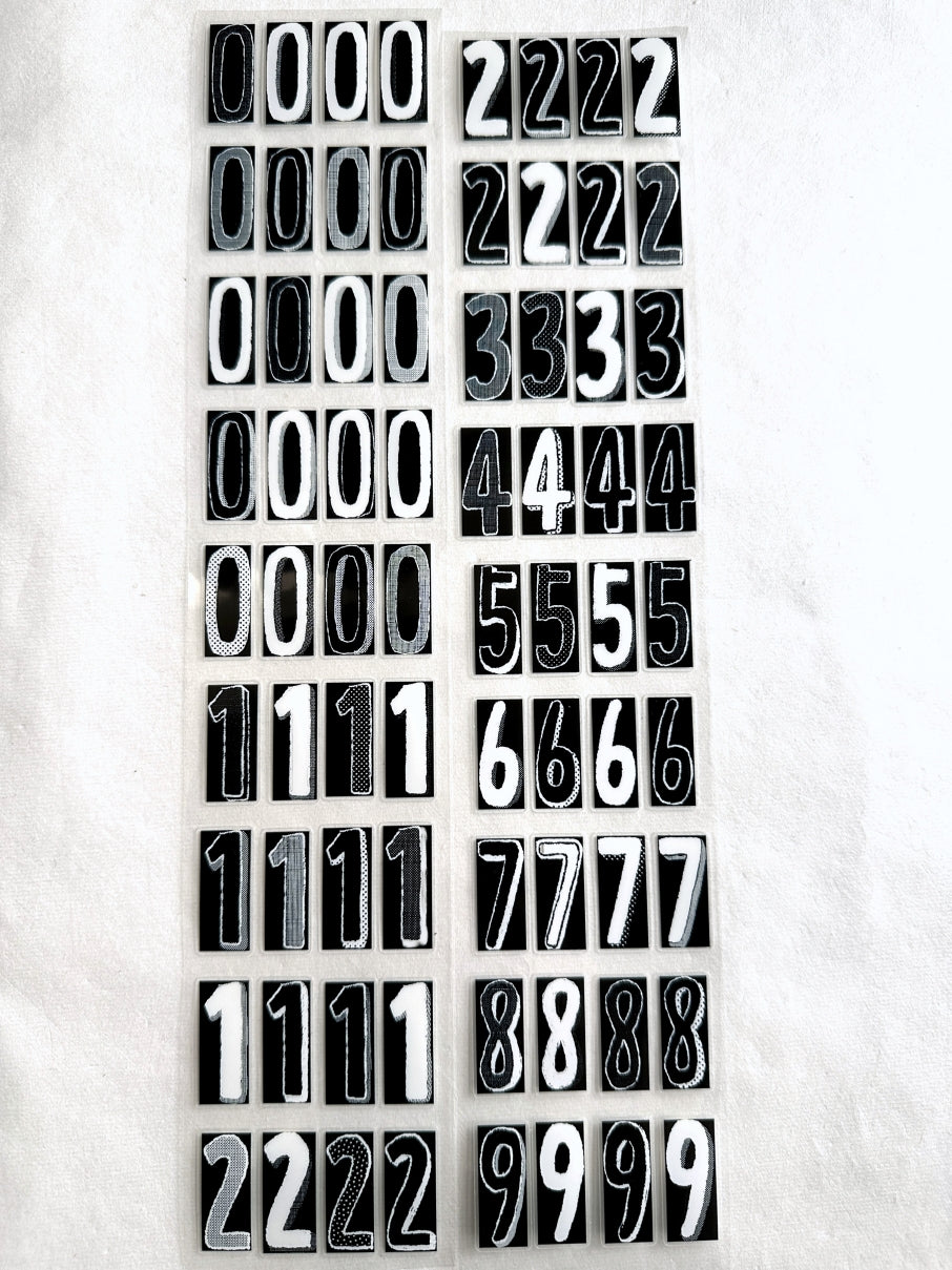 Wanle Studio - B&W Long Numbers kiss-cut washi & PET tape SAMPLES