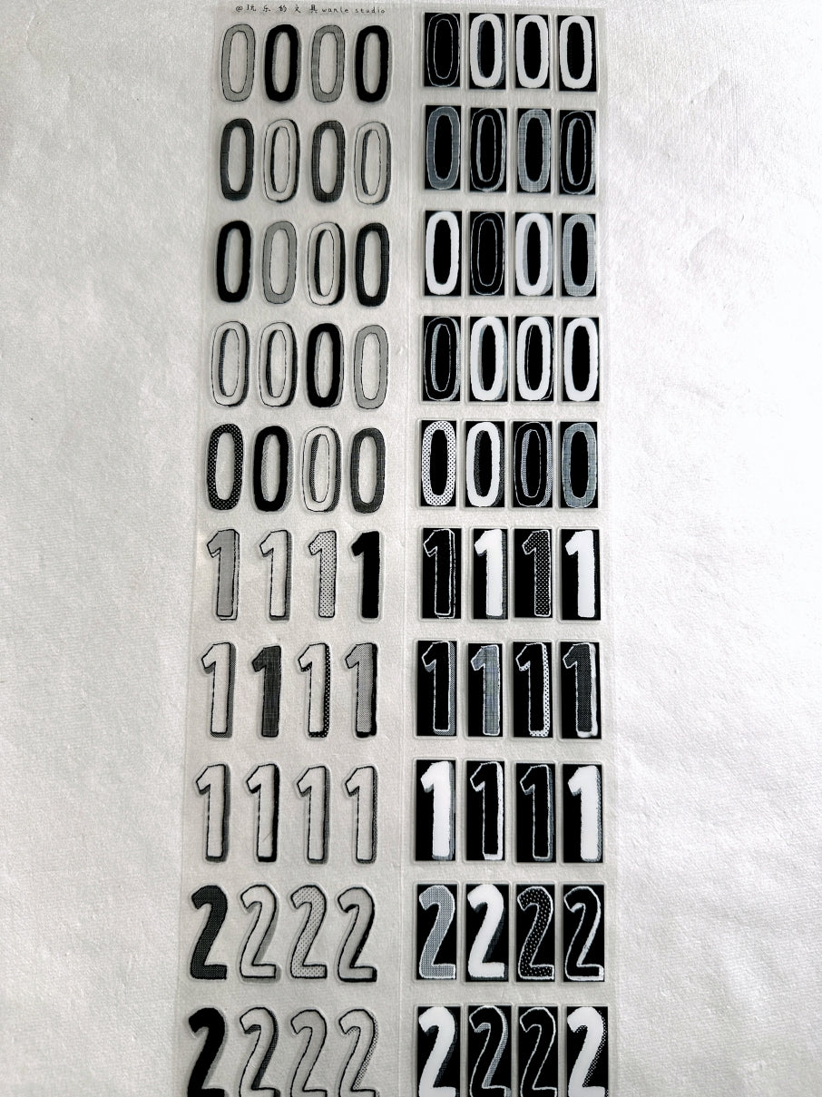 Wanle Studio - B&W Long Numbers kiss-cut washi & PET tape SAMPLES