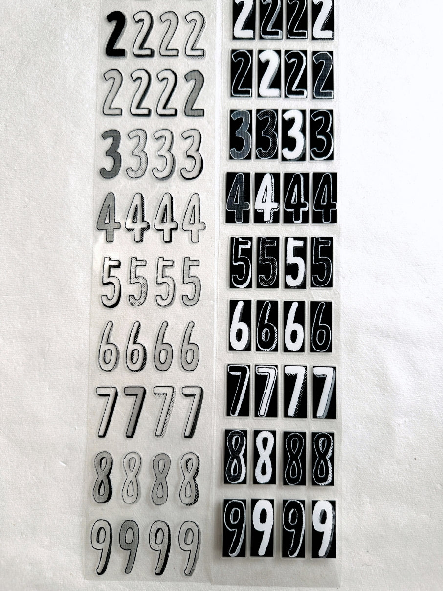 Wanle Studio - B&W Long Numbers kiss-cut washi & PET tape SAMPLES