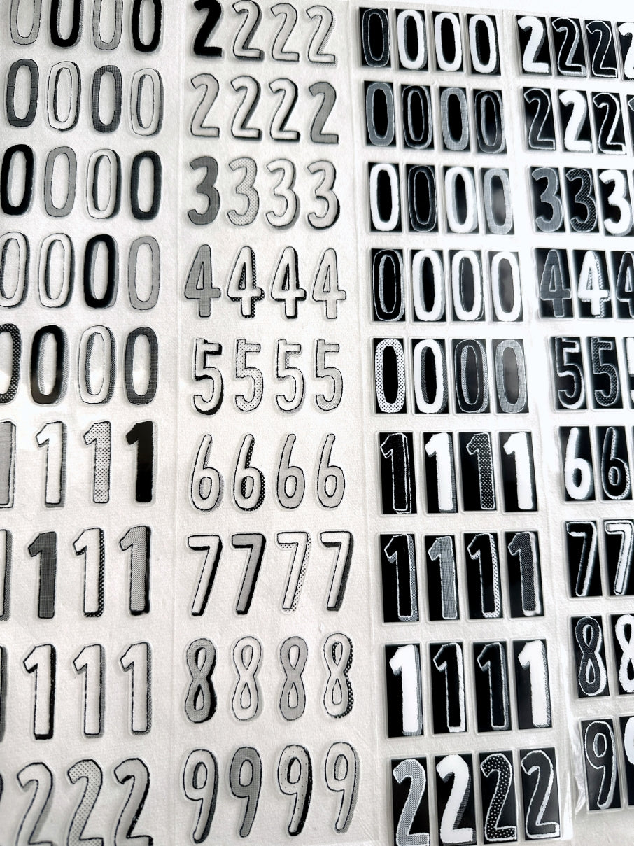 Wanle Studio - B&W Long Numbers kiss-cut washi & PET tape SAMPLES