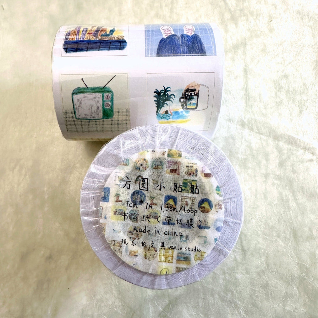 Wanle Studio - Square and Round Stickers kiss-cut paper tape (7 cm x 138 cm) SAMPLES