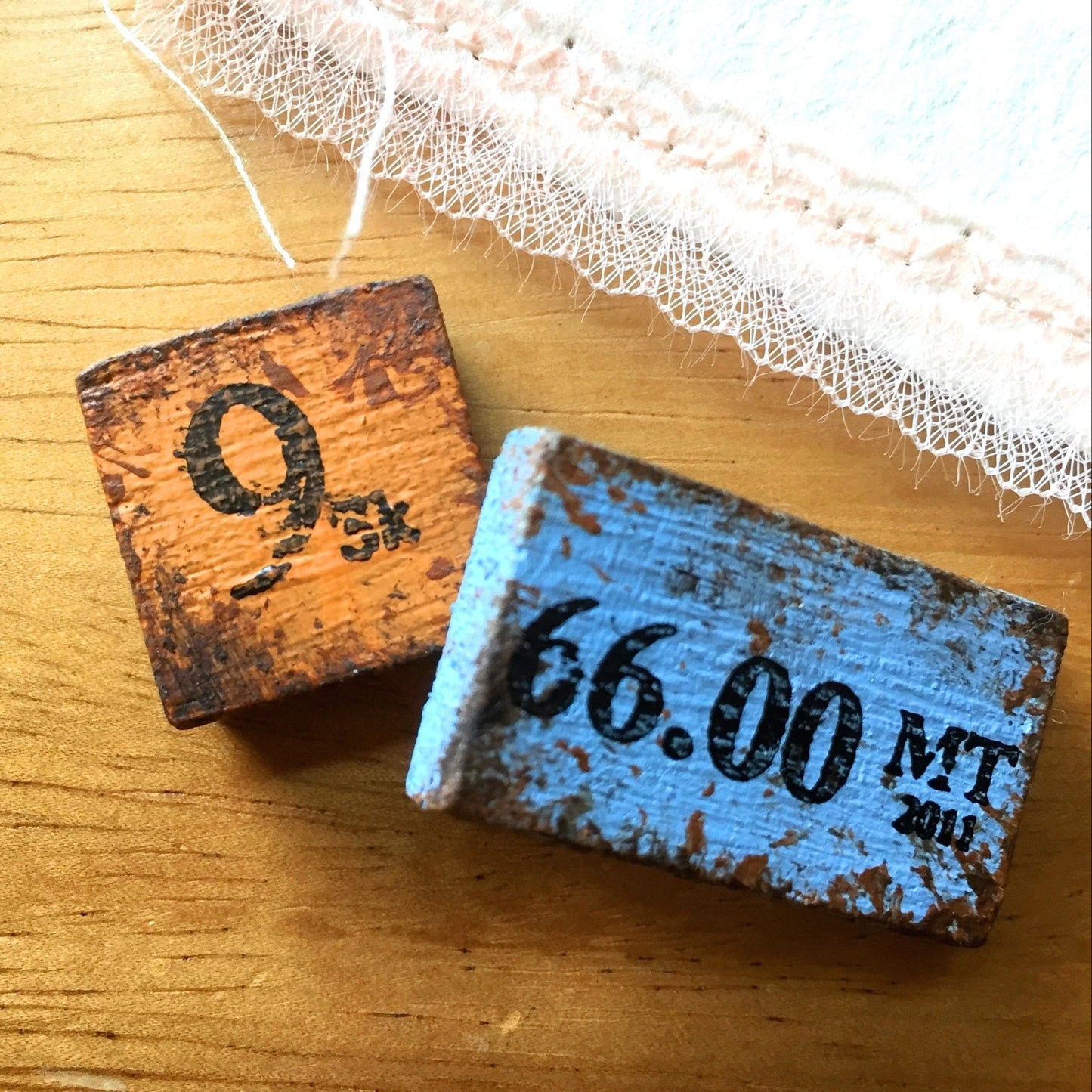 Rustic wood deco magnets by Japanese stamp artist Wood Orange