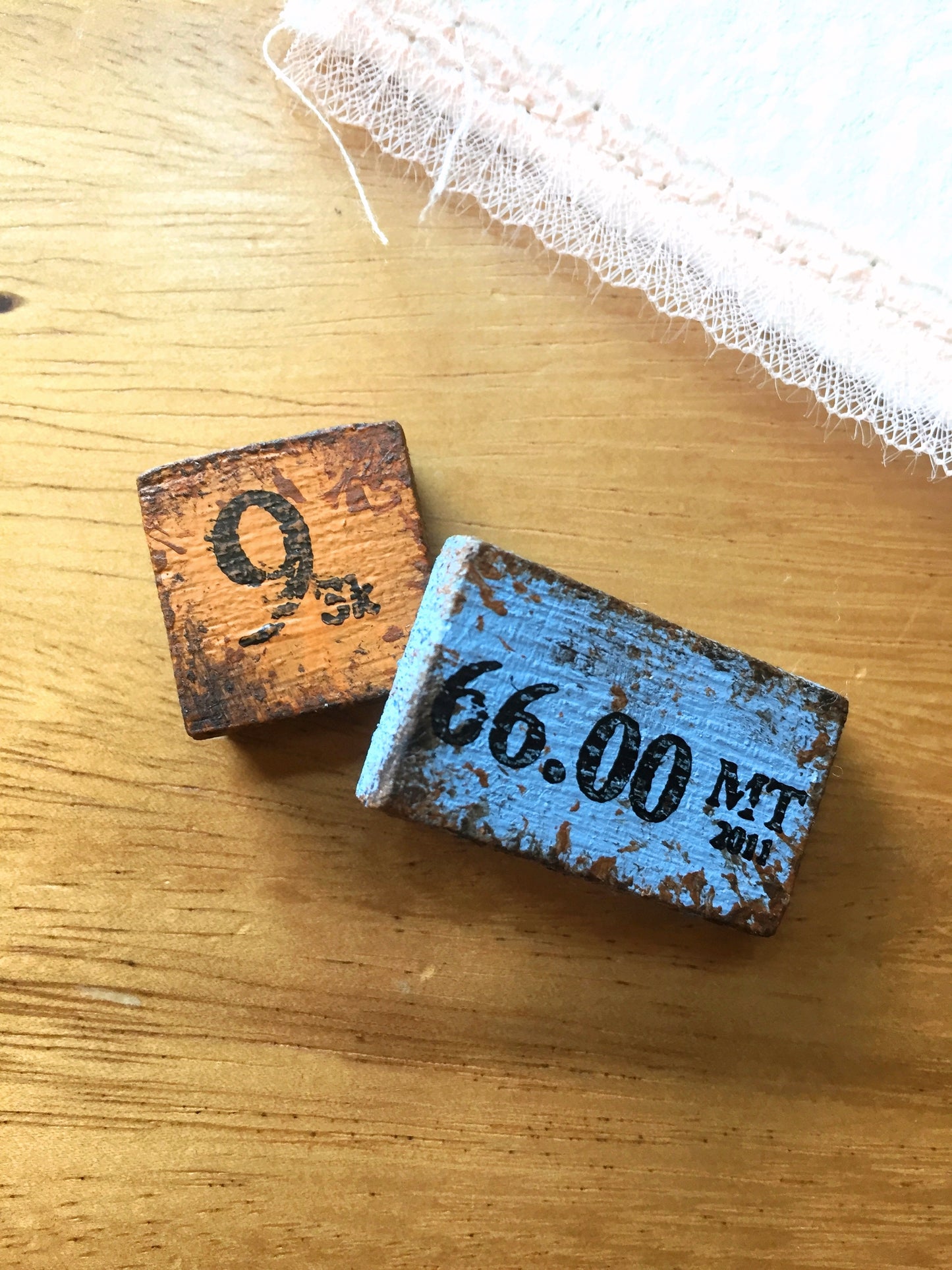 Rustic wood deco magnets by Japanese stamp artist Wood Orange