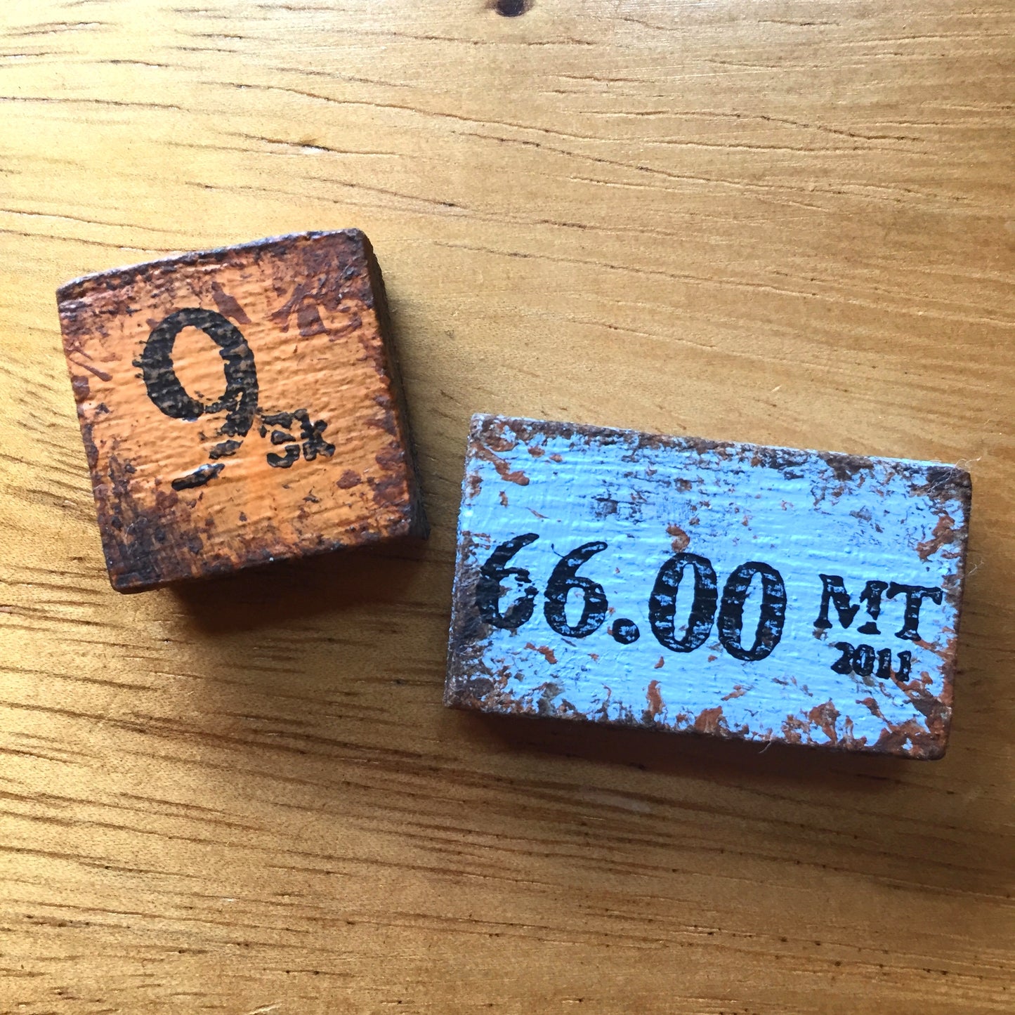 Rustic wood deco magnets by Japanese stamp artist Wood Orange
