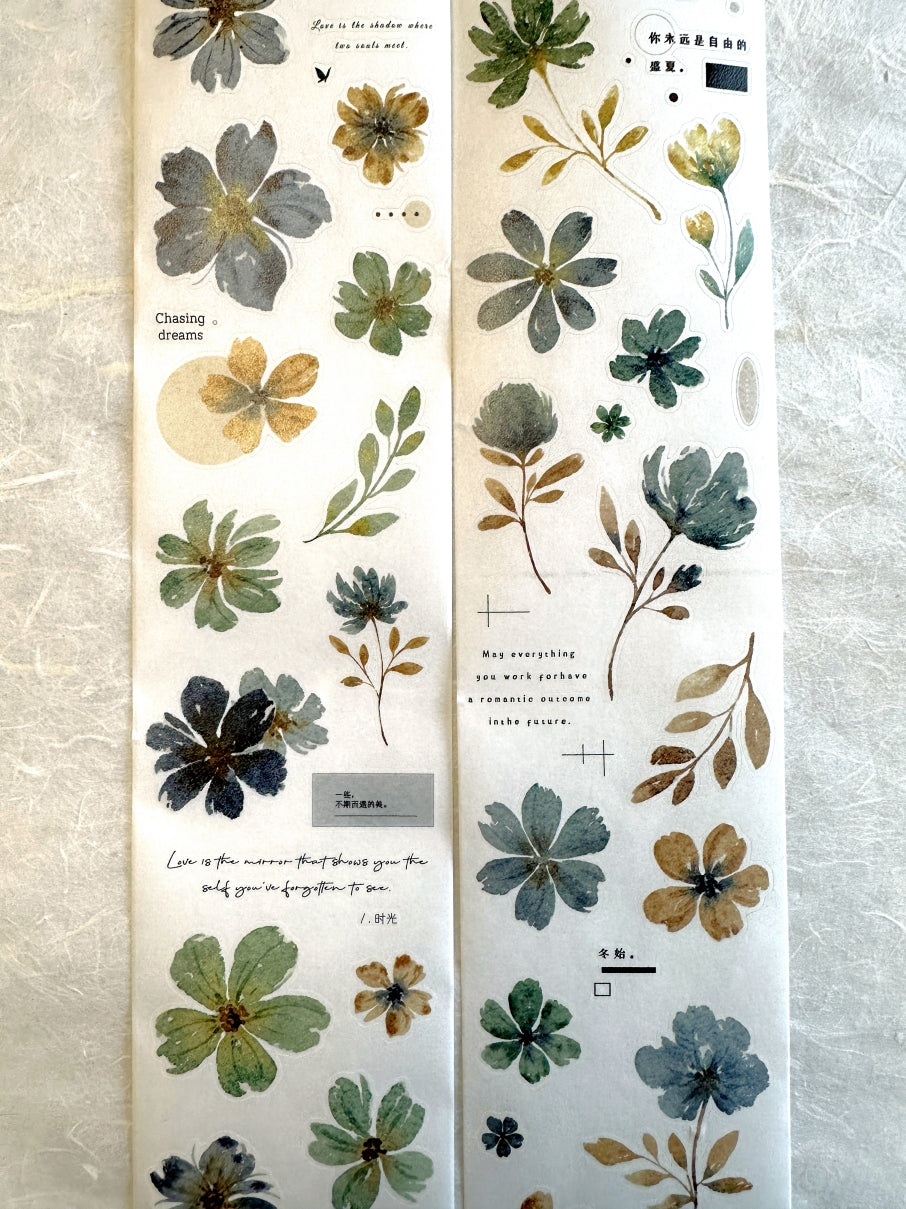 Xiaobaijia - Yellow Green Little Flower kiss-cut washi tape (6.5 cm x 200 cm) SAMPLES