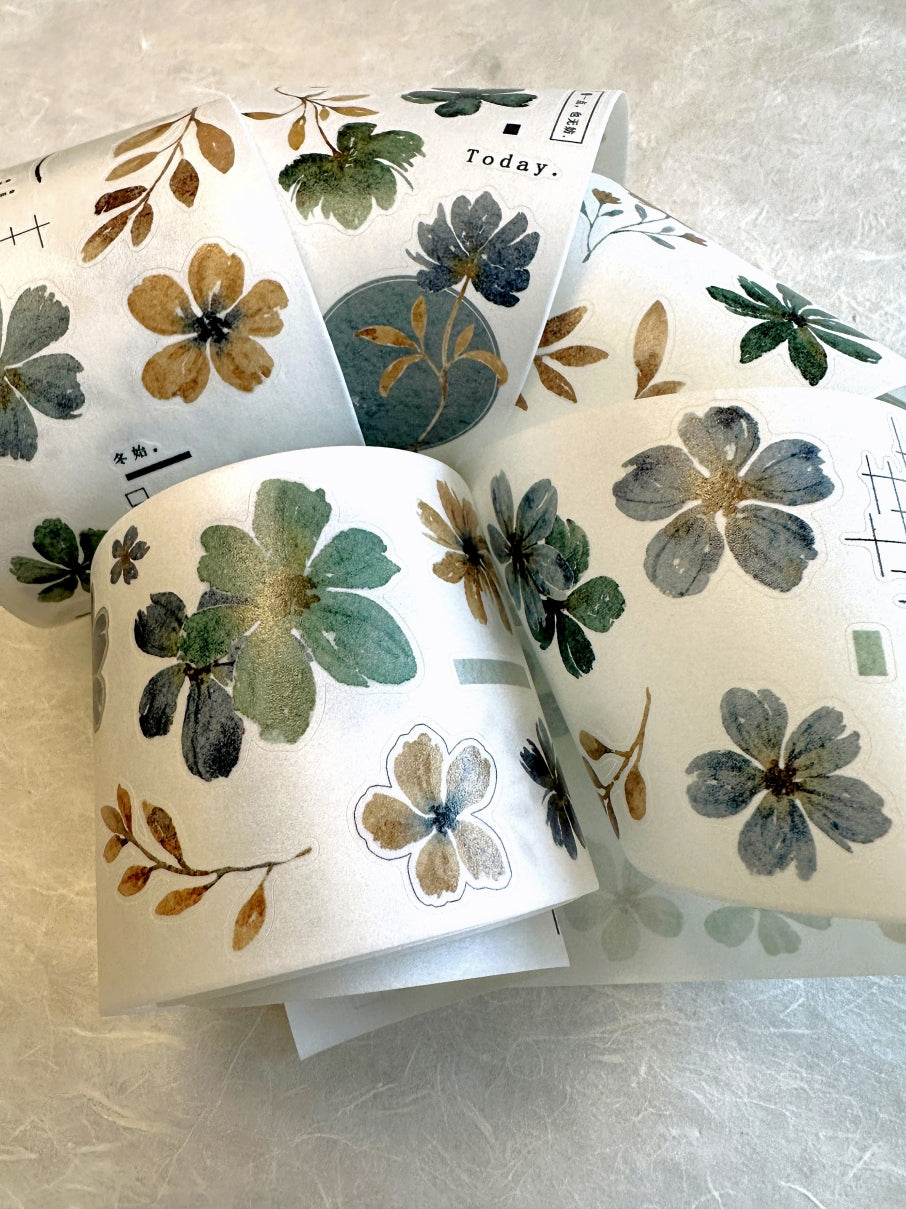 Xiaobaijia - Yellow Green Little Flower kiss-cut washi tape (6.5 cm x 200 cm) SAMPLES