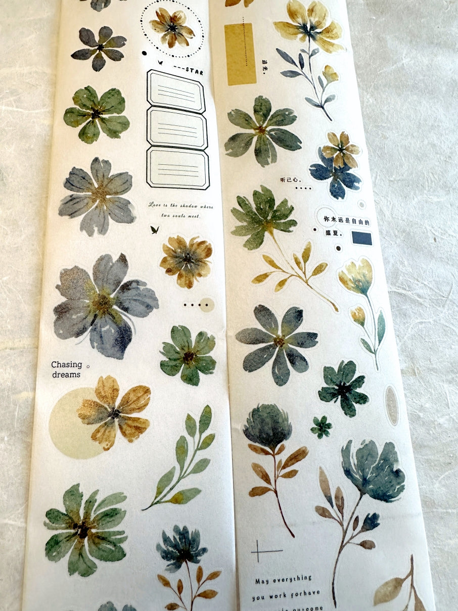 Xiaobaijia - Yellow Green Little Flower kiss-cut washi tape (6.5 cm x 200 cm) SAMPLES