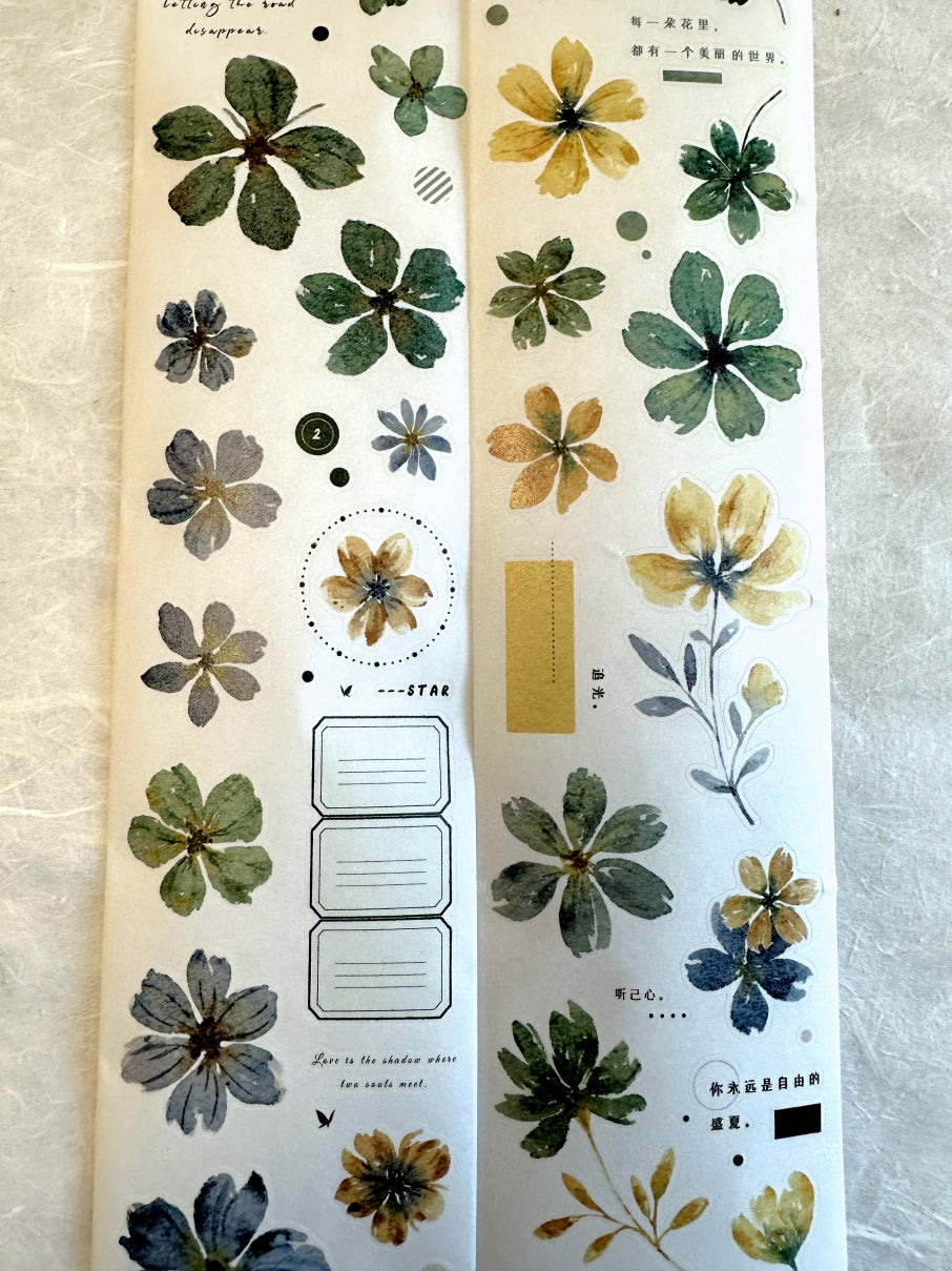 Xiaobaijia - Yellow Green Little Flower kiss-cut washi tape (6.5 cm x 200 cm) SAMPLES