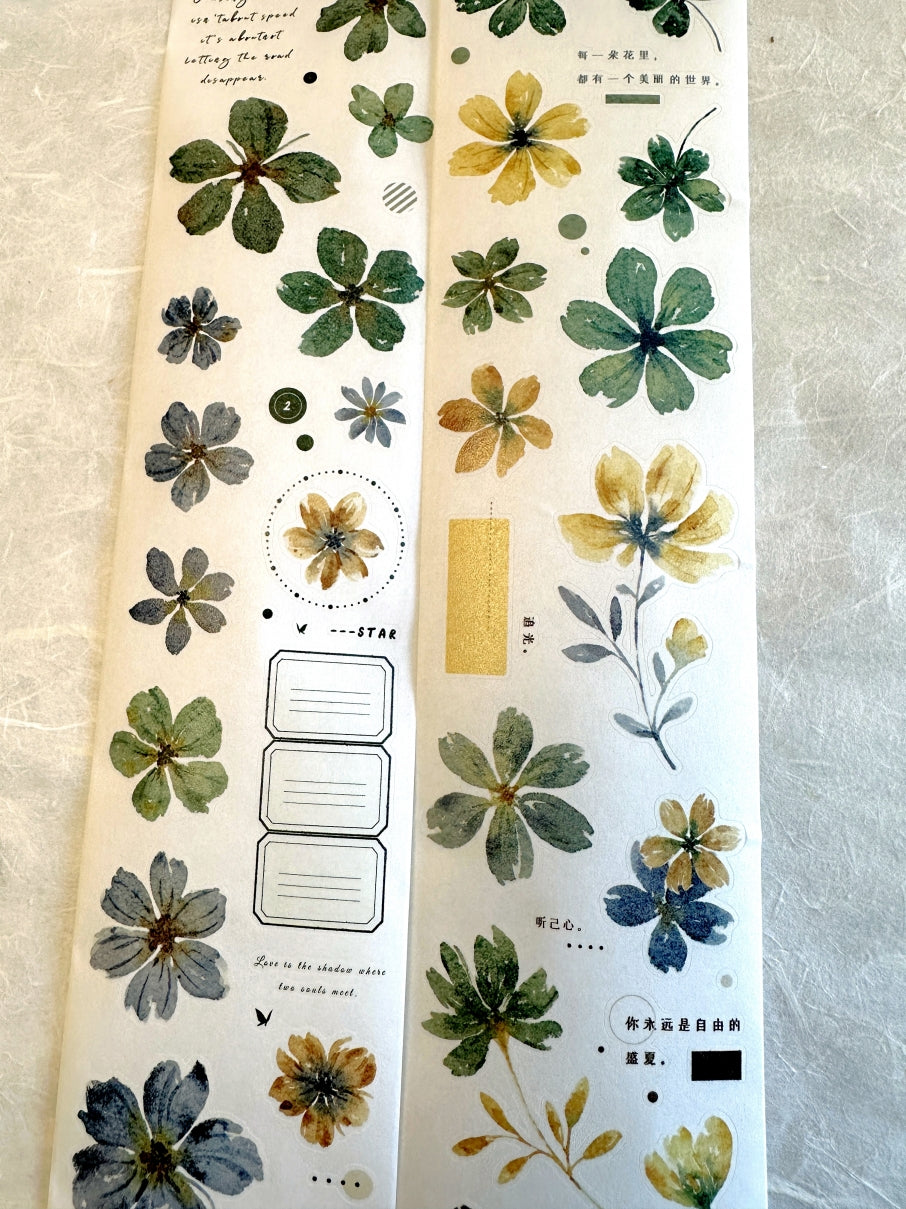 Xiaobaijia - Yellow Green Little Flower kiss-cut washi tape (6.5 cm x 200 cm) SAMPLES