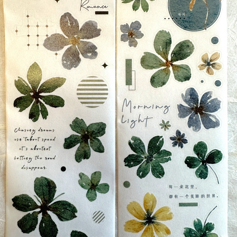 Xiaobaijia - Yellow Green Little Flower kiss-cut washi tape (6.5 cm x 200 cm) SAMPLES