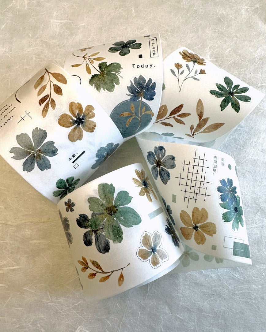 Xiaobaijia - Yellow Green Little Flower kiss-cut washi tape (6.5 cm x 200 cm) SAMPLES