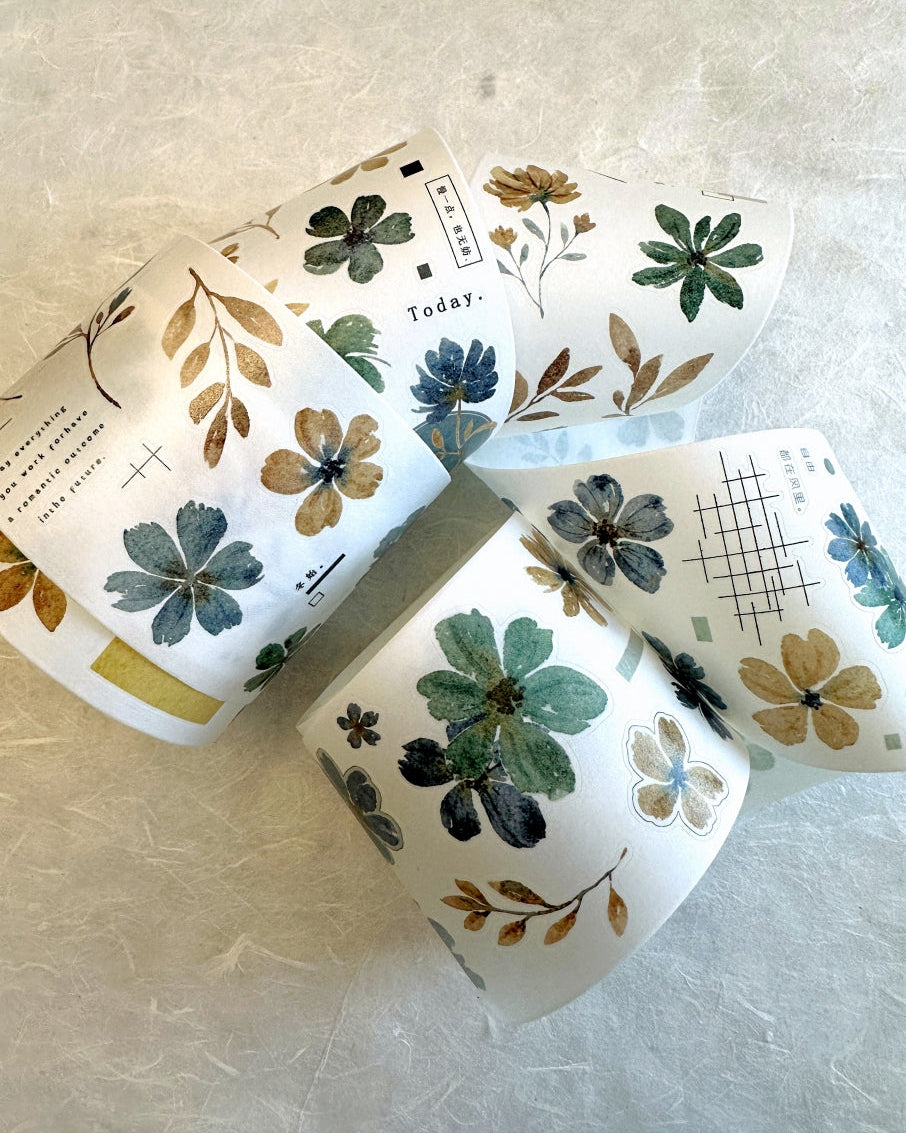 Xiaobaijia - Yellow Green Little Flower kiss-cut washi tape (6.5 cm x 200 cm) SAMPLES
